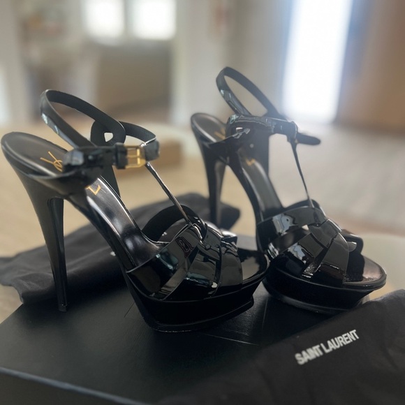 YSL Saint Laurent Black Mezzo Vitello Stiletto Heels (8) - Picture 4 of 9